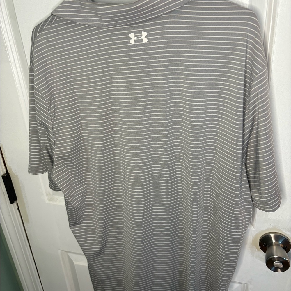 Under Armour Men's Polo in Gray and White Stripes